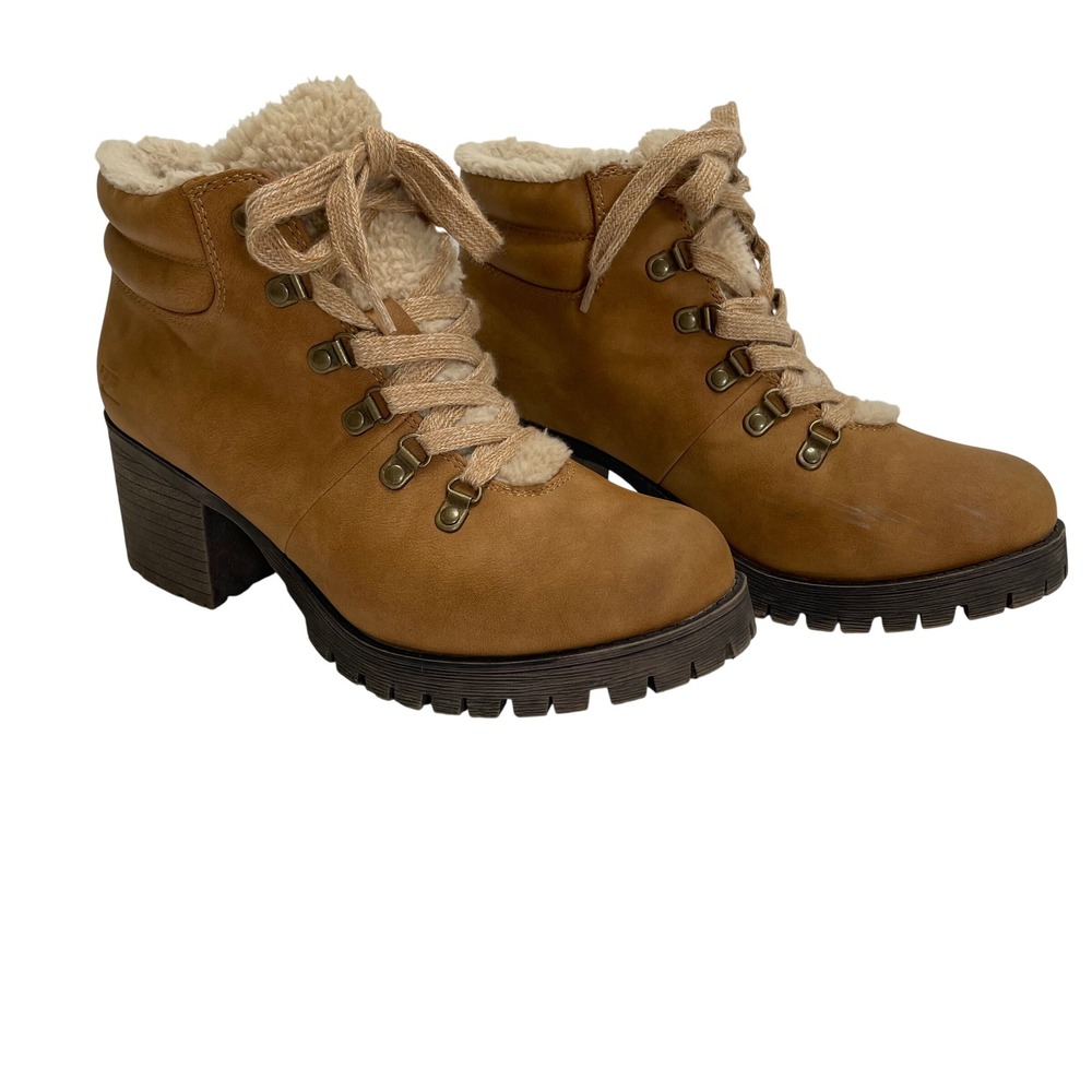 Billabong Cozzie Tan Faux Shearling Lined Hiker Boots Chunky Block Heel Womens 9